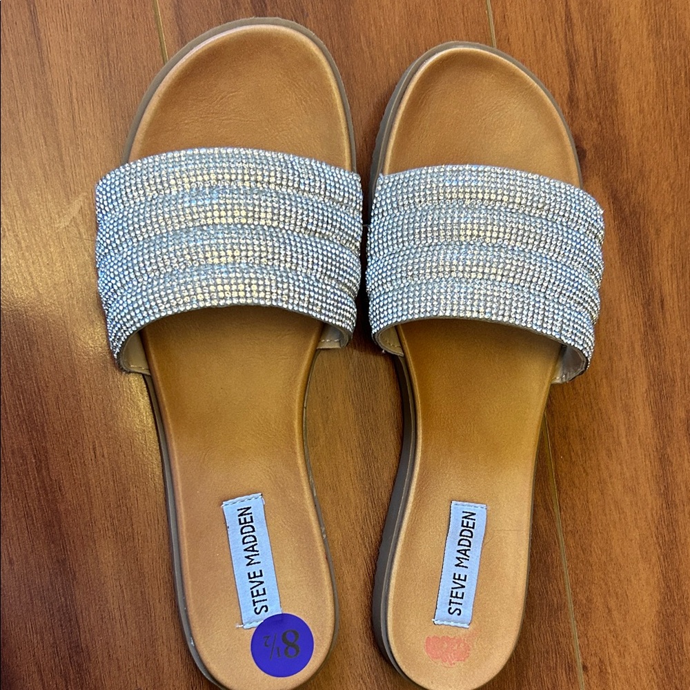Steve Madden Sparkling Silver Slide Sandals